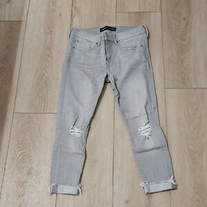 Express Light Gray Distressed Ankle Jeans